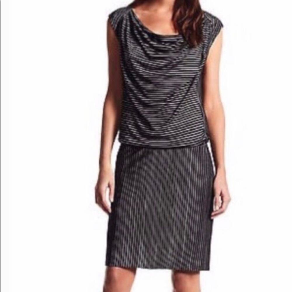 DEREK LAM BLACK & SILVER STRIPED‎ DRESS SZ